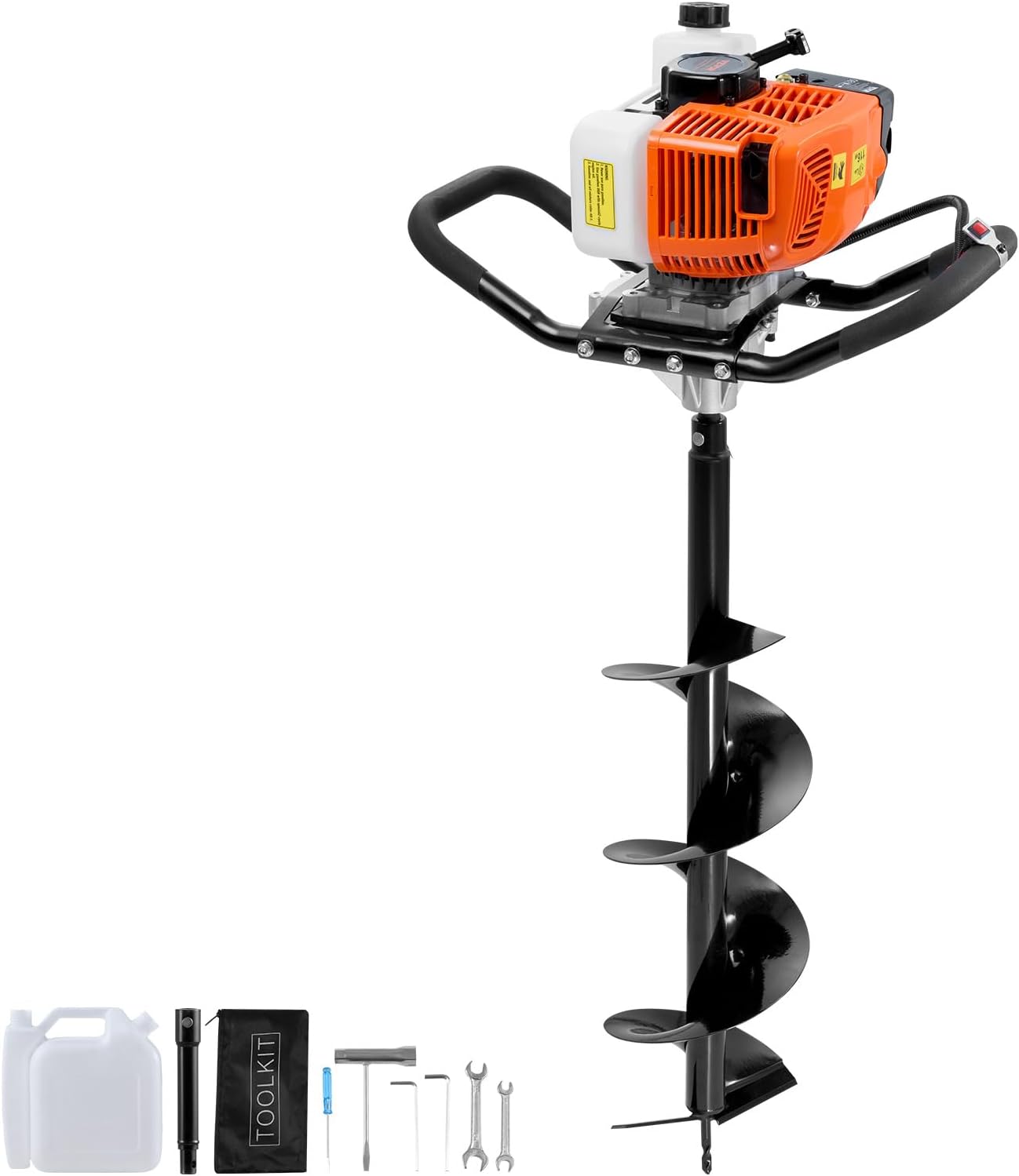 Post Hole Digger,52cc 1450W Auger Digger,Gas Powered Earth Digger with Two Drill Bit 6''& 10''and 3 Extension Rods,for Farmland,Garden and Plant,EPA Certification,Black+Orange+White