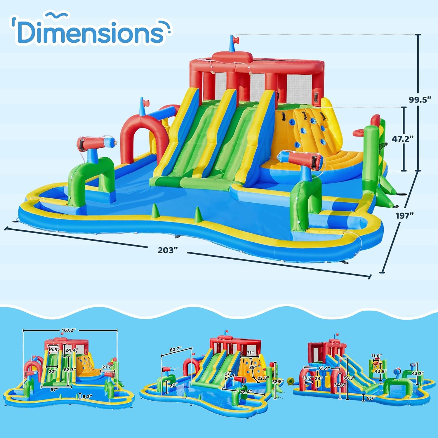 Large Inflatable Water Slide with Soccer Field, 17x16.4FT Blow up Bounce House for Kids Party Outdoor Backyard, Climbing, 750W Air Blower, Splash Pool