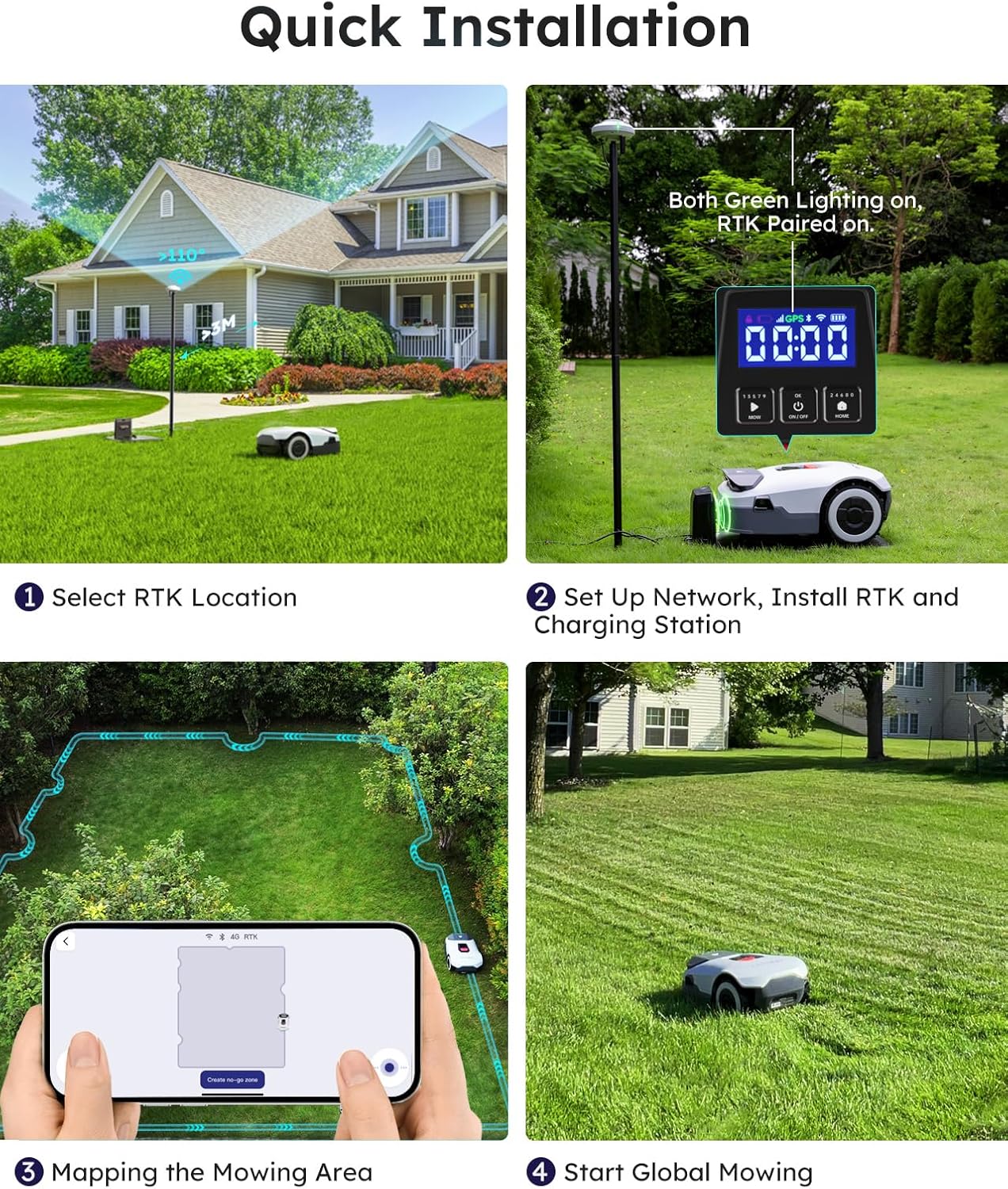 Robot Lawn Mower NO Wire - 0.22 Acre, Full Band RTK+4-Eye Vision Robotic Lawnmower, Automatic Mapping, 20 Multi-Zone Management, Accurate Obstacle Avoidance, Intelligent Path Planning, APP Control
