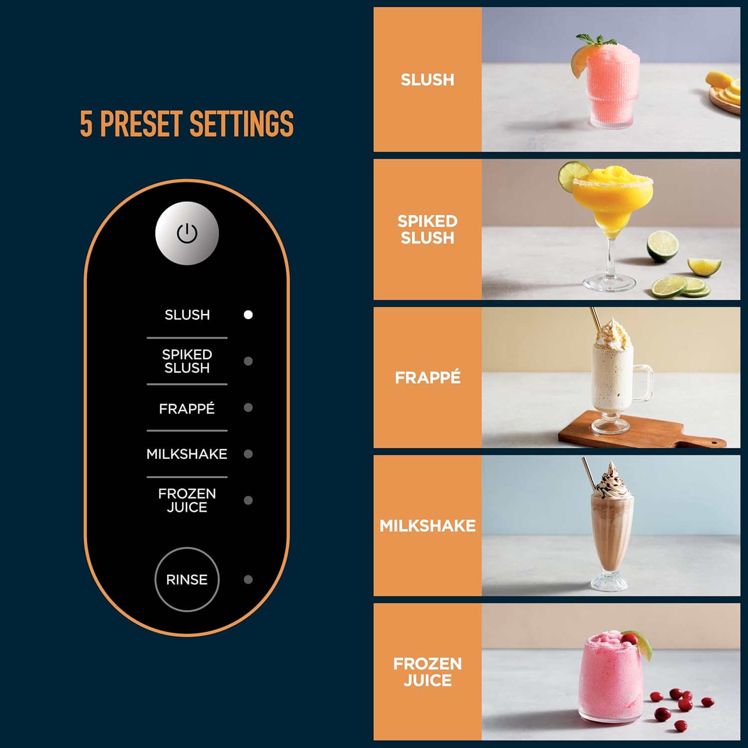 Professional Frozen Drink Maker with RapidChill Technology, 88 oz. Frozen Drink & Slushie Machine, 5 Preset Programs, Frozen Margaritas, Frappés, and More, Orange Mango, FS301OR