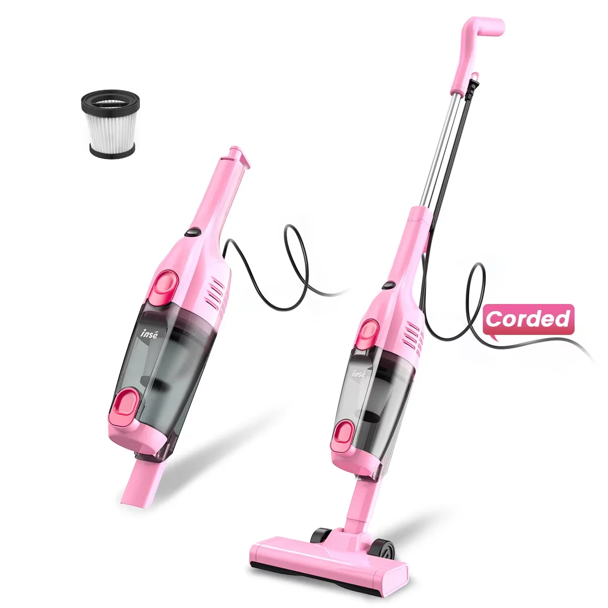 Corded Vacuum Cleaner Stick Vacuum with 19.69Ft Cord 2 in 1 Lightweight Vacuum Cleaner for Hard Floor Pet Hair Cleaning