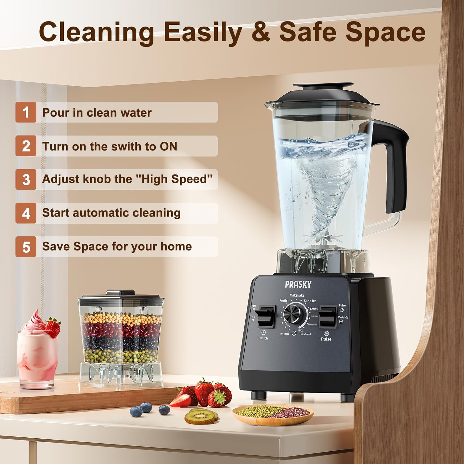 Professional Blender,Smoothies Blenders, Max.2400Watts/1000Watts Blender and Grinder Combo 25000RPM Powerful Kitchen 68oz BPA Free 2 Containers Countertop Blenders Ice Crushing, Juice