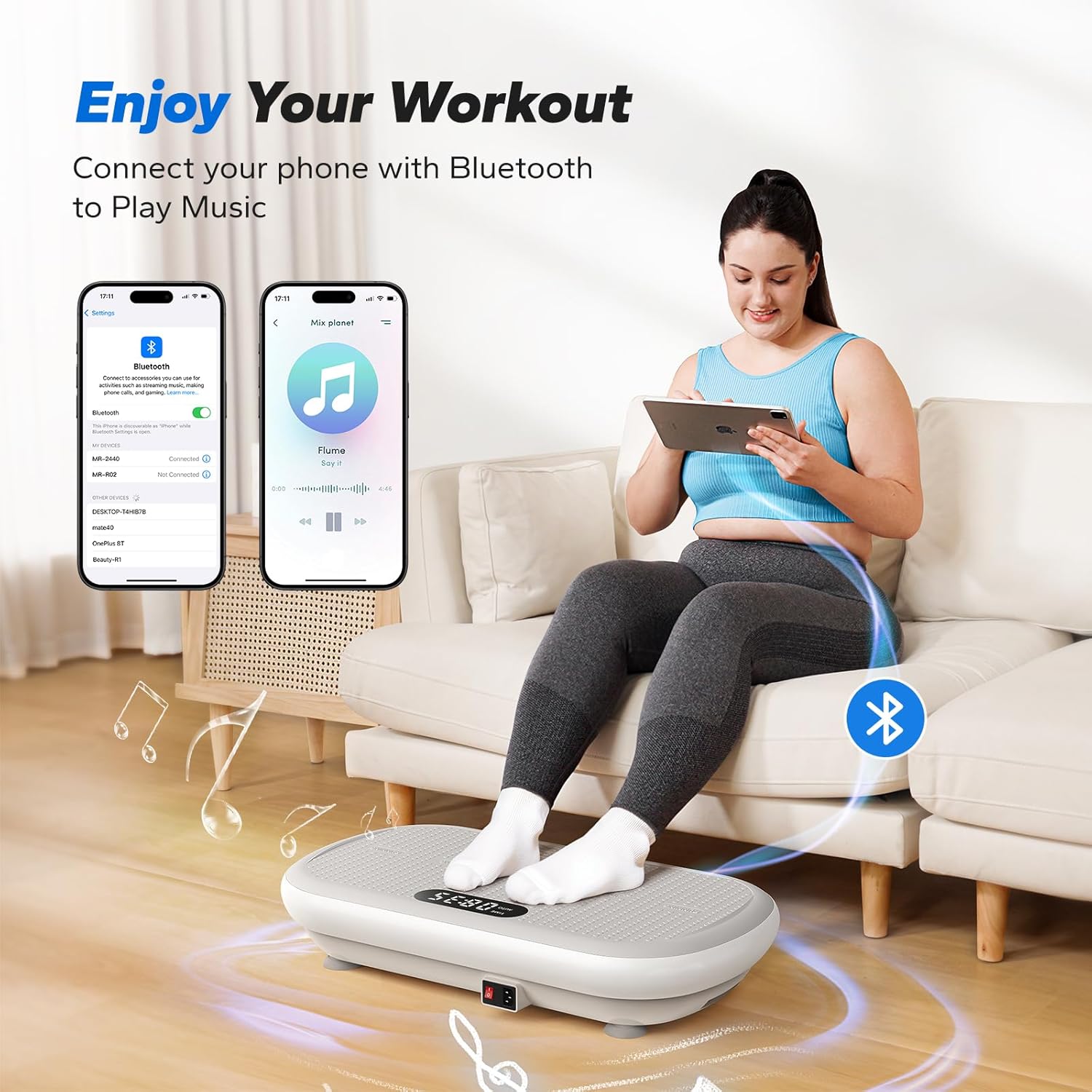 Vibration Plate Exercise Machine, Vibration Plate 440 Lbs Capacity, Bluetooth and Silicone Pedal, Stimulate Deep Fat, Vibration Plate for Lymphatic Drainage, Vibrating for Weight Loss