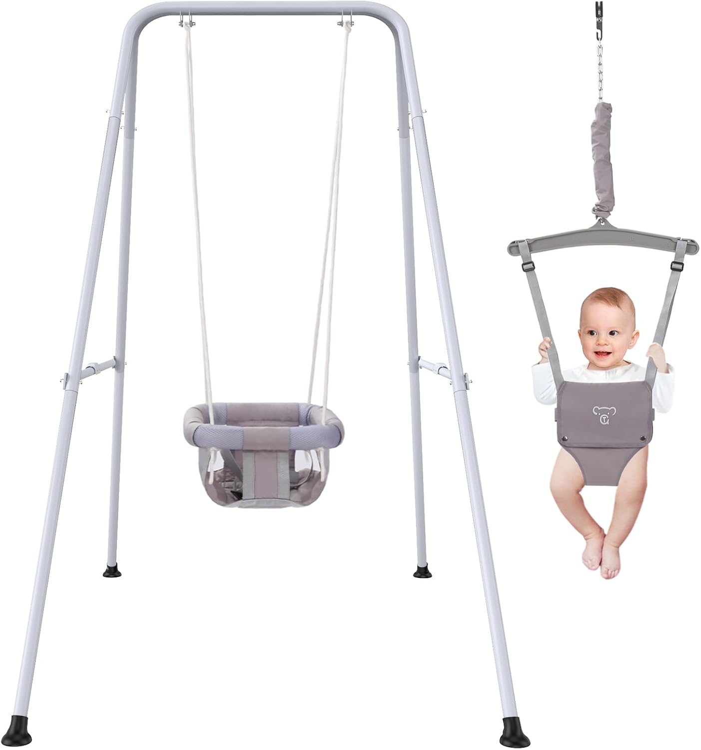 2 in 1 Baby Jumper with Swing - Indoor and Outdoor Use, Baby Jumpers and Bouncers, Toddler Swing with Foldable Stand