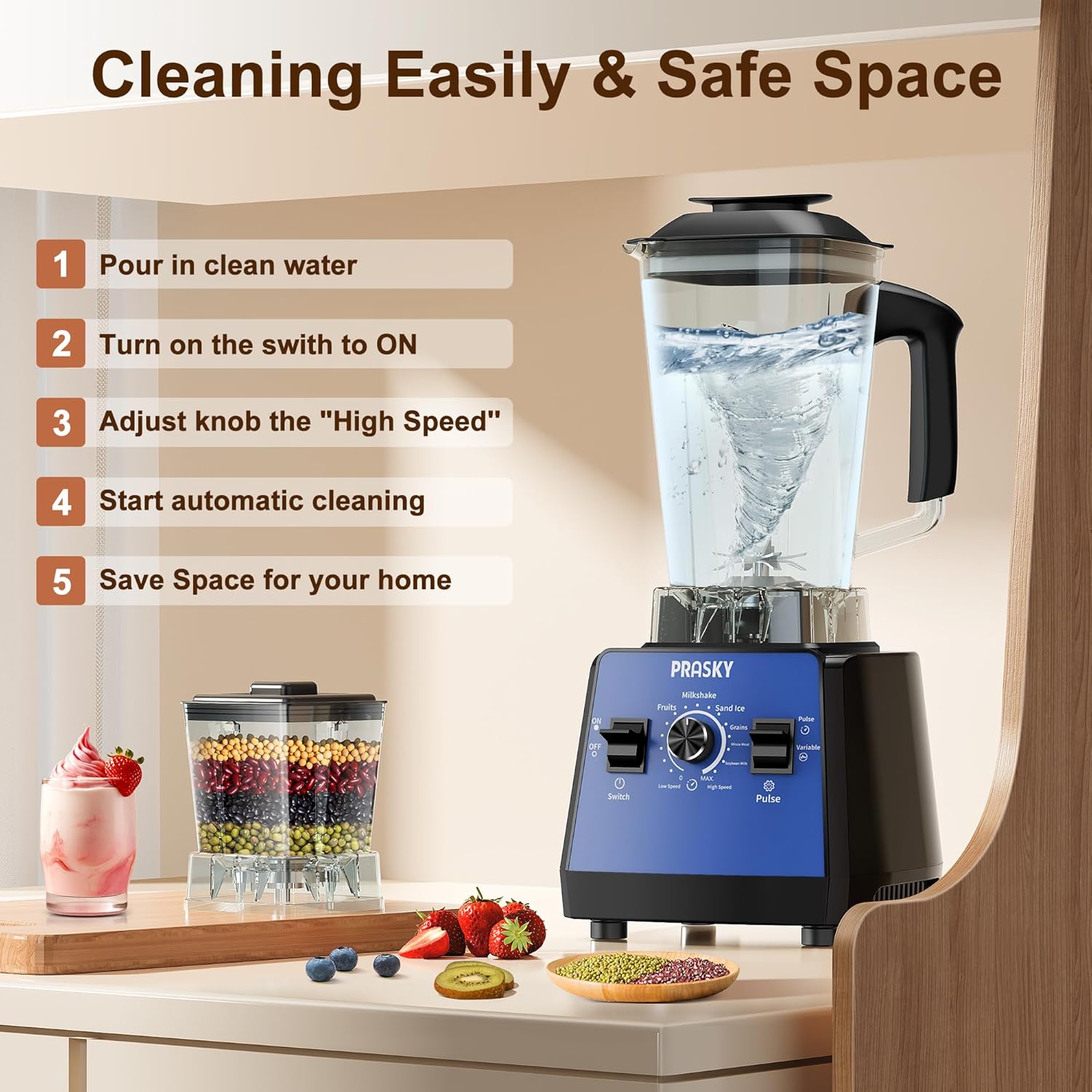 Professional Blender,Smoothies Blenders, Max.2400Watts/1000Watts Blender and Grinder Combo 25000RPM Powerful Kitchen 68oz BPA Free 2 Containers Countertop Blenders Ice Crushing, Juice