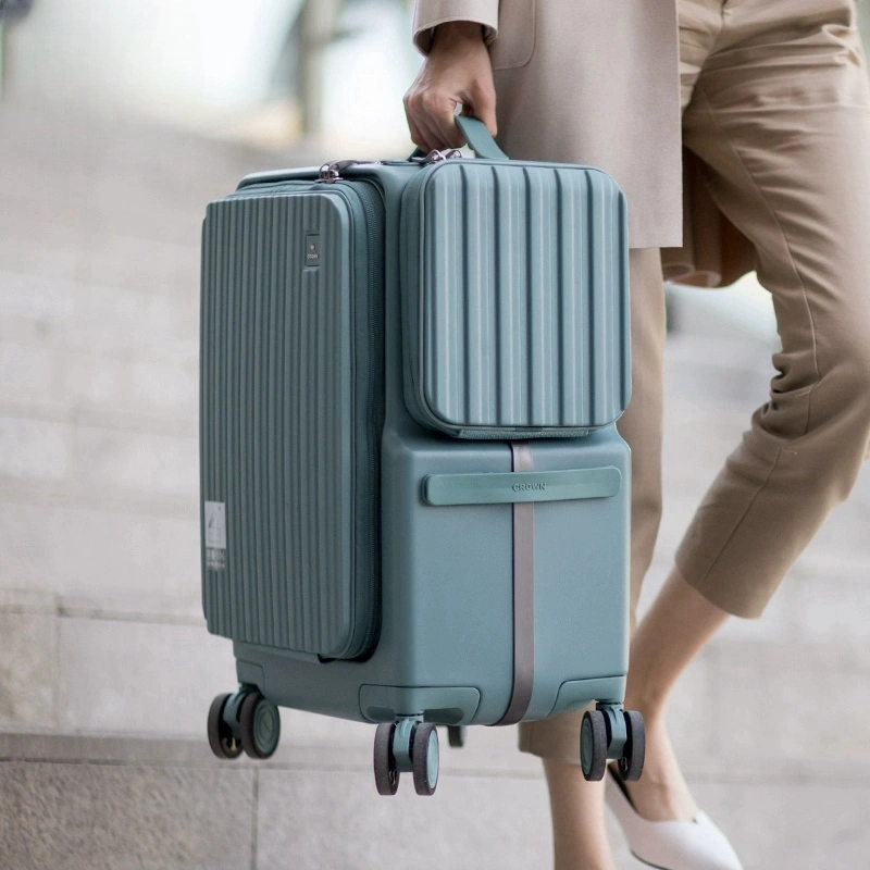 Front opening aluminum frame zipper luggage trolley case