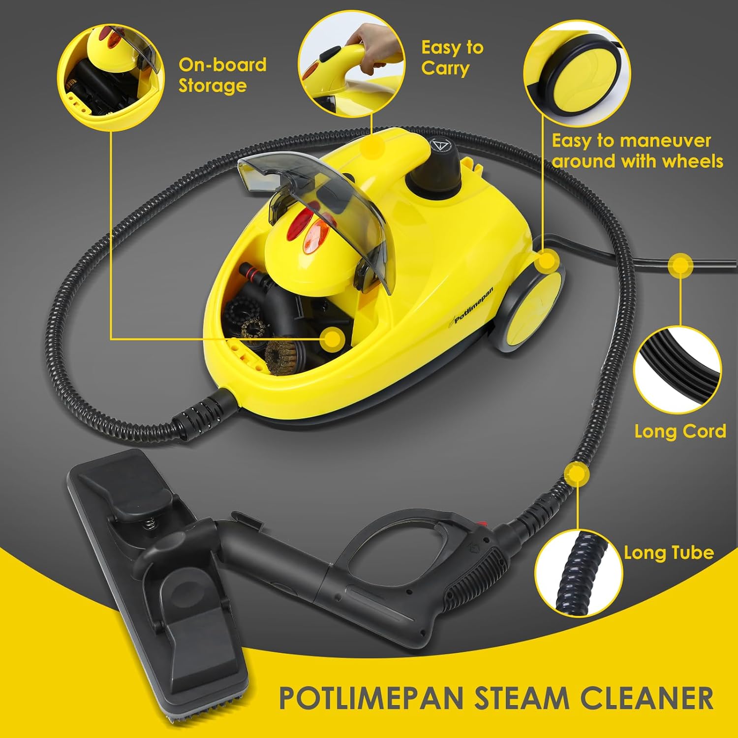 1500 Watt Deep Steam Cleaner With Attachments - Portable for Home, Upholstery, Tile and Grout - On-Board Storage