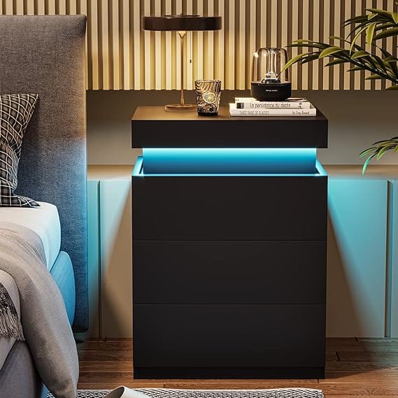 Nightstand with LED Lights Charging Station