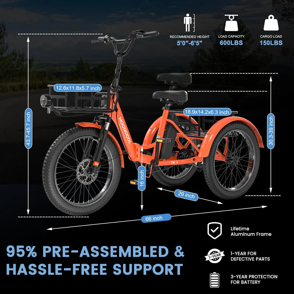 Electric Tricycle Equipped With a Powerful Hailong Plus 48V*15Ah Lithium Battery，Long Battery Life