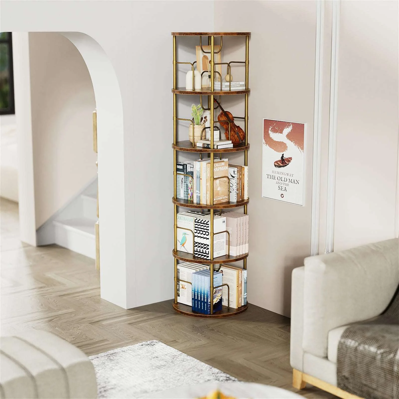 3-5 Tier Rotating Bookshelf With 360° Spinning Display