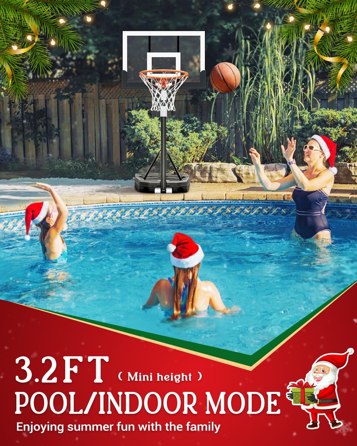 Kids Basketball Hoop Outdoor 3.2-7.2ft Adjustable, Portable Basketball Hoop & Goals for Kids/Teens/Youth in Pool/Backyard/Driveway/Indoor, 29 Inch Shatterproof Backboard and Enlarged Base