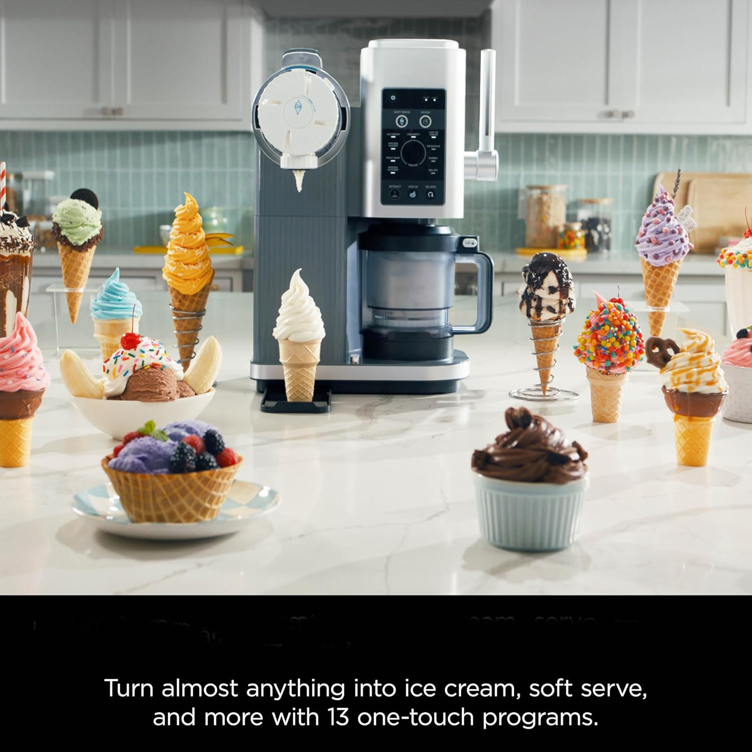 Ice Cream and Soft Serve Maker, Sorbet, Milkshake, Frozen Yogurt, Low Calories Program & More, 13-in-1, Soft Serve Handle, (2) CREAMi Swirl 16oz Pints, For Kids & ALL ages, NC701