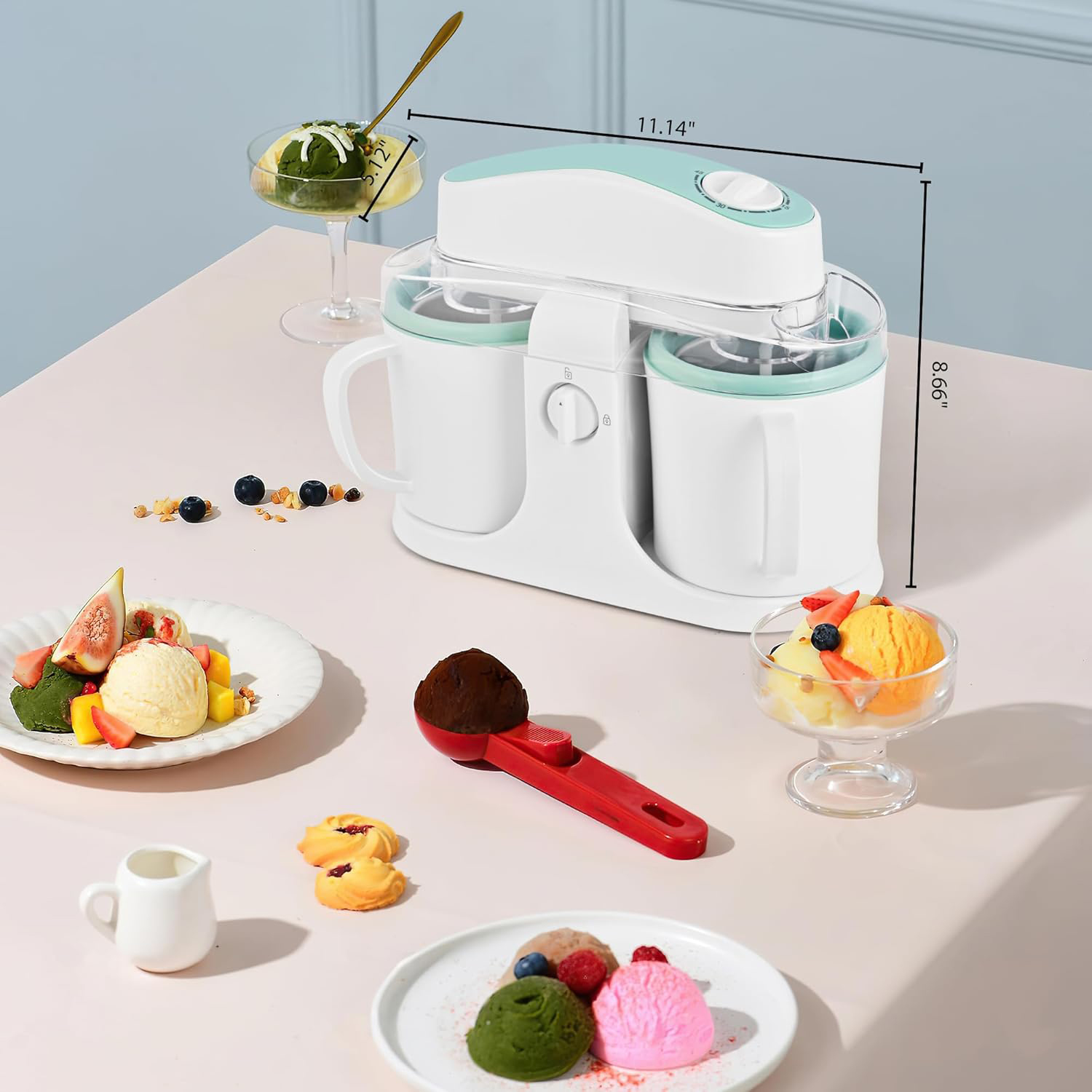 Ice Cream Maker Machine for Home Use, with Two Ice Cream Bowls,Simple Operation and Easy to Clean,White