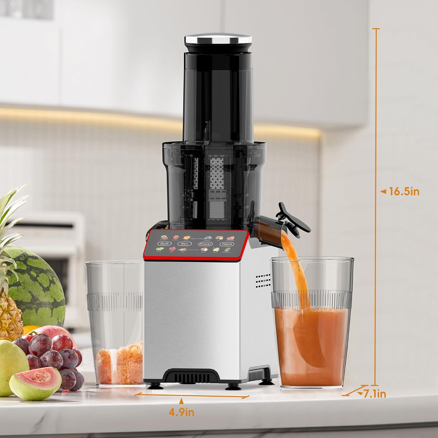 Masticating Slow Juicer, Professional Stainless Juicer Machines for Vegetable and Fruit, Touchscreen Cold Press Juicer with 2 Speed Modes