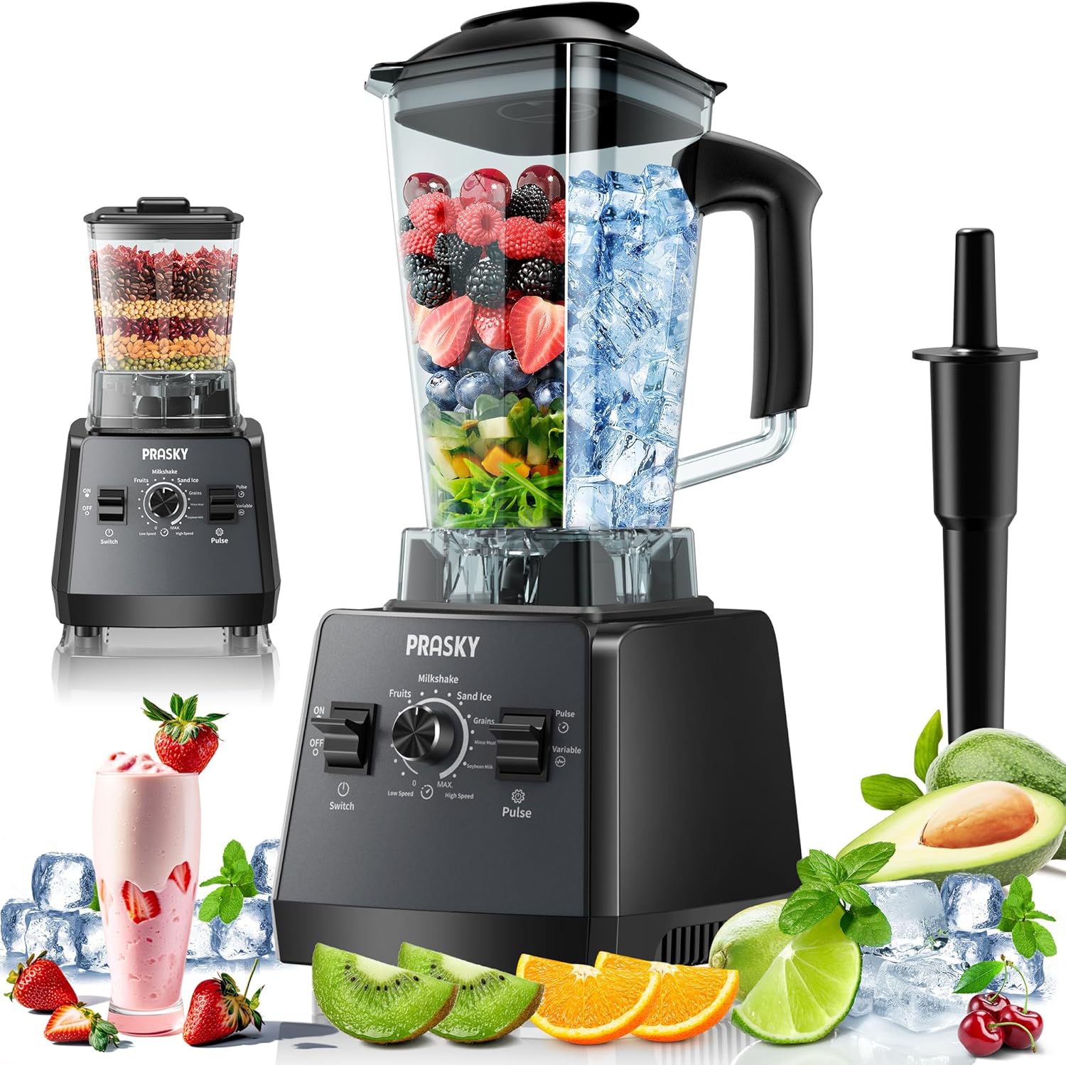Professional Blender,Smoothies Blenders, Max.2400Watts/1000Watts Blender and Grinder Combo 25000RPM Powerful Kitchen 68oz BPA Free 2 Containers Countertop Blenders Ice Crushing, Juice