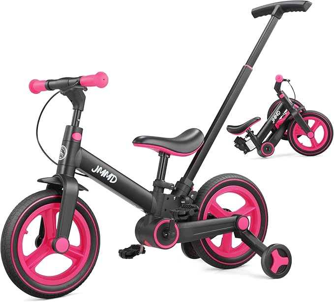 6-in-1 Toddler Bike & Stroller | Foldable Push Bike w/Training Wheels