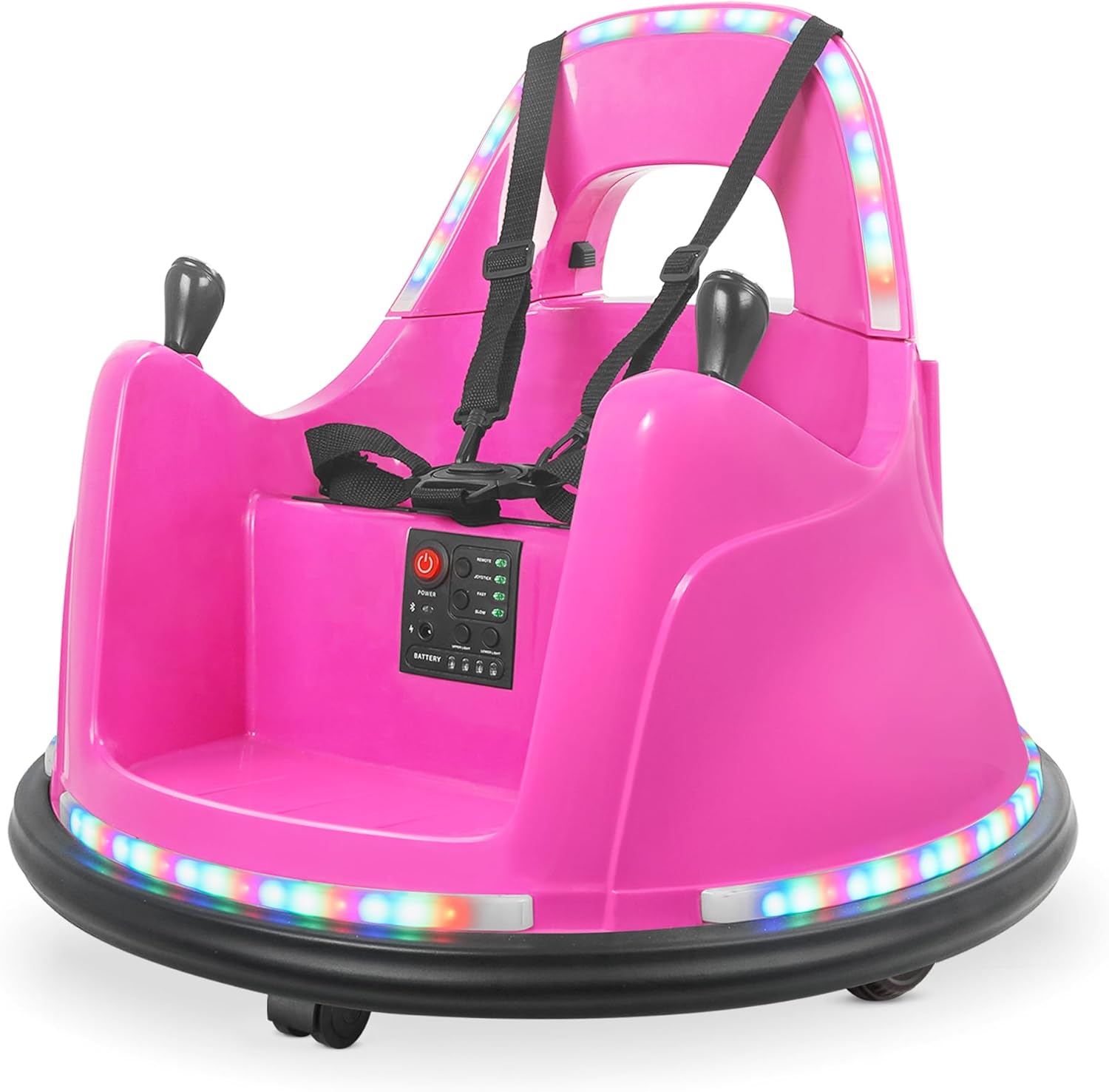 Smart Bumper Car for Toddler & Kids 1.5-6 Years Old, 12V 2-Speeds Electric Ride On Bumping Toy Gifts W/Remote Control, APP Control, LED Lights, Bluetooth, 360°Spin and DIY Sticker, Pink