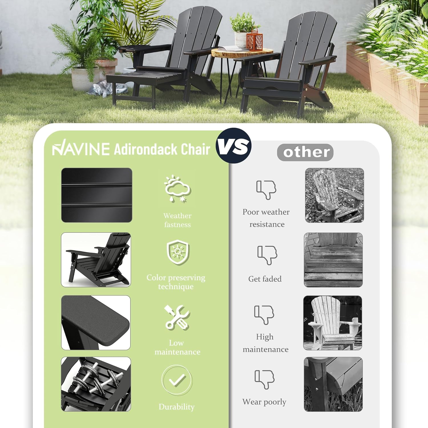 Adjustable Adirondack Chair with Retractable Footrest