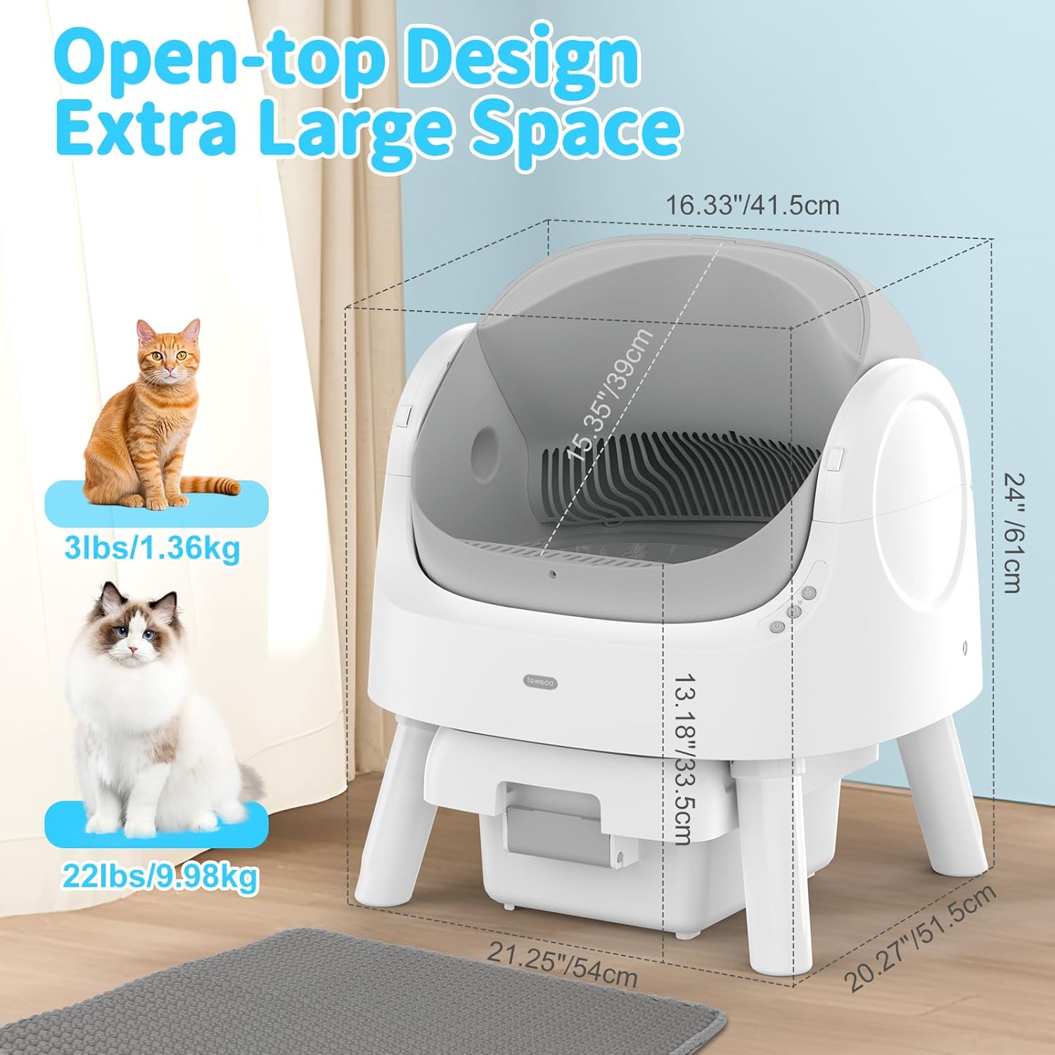 Self Cleaning Cat Litter Box, Integrated Safety Protection with Open-Top Design