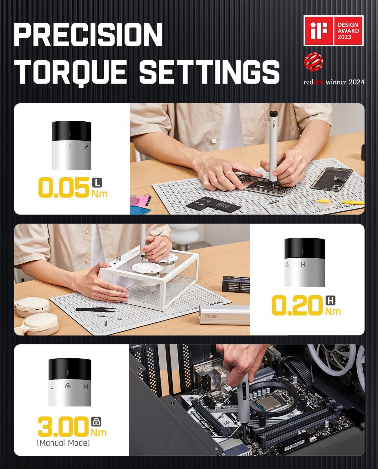 Fanttik E1 Max 3.7V Electric Screwdriver, Mini Precision Screwdriver Set, 50 Magnetic Bits, Magnetic Storage, 5/32‘’Hex, Repair Tool Kit for Electronics Phone Camera Laptop Watch (Grey)