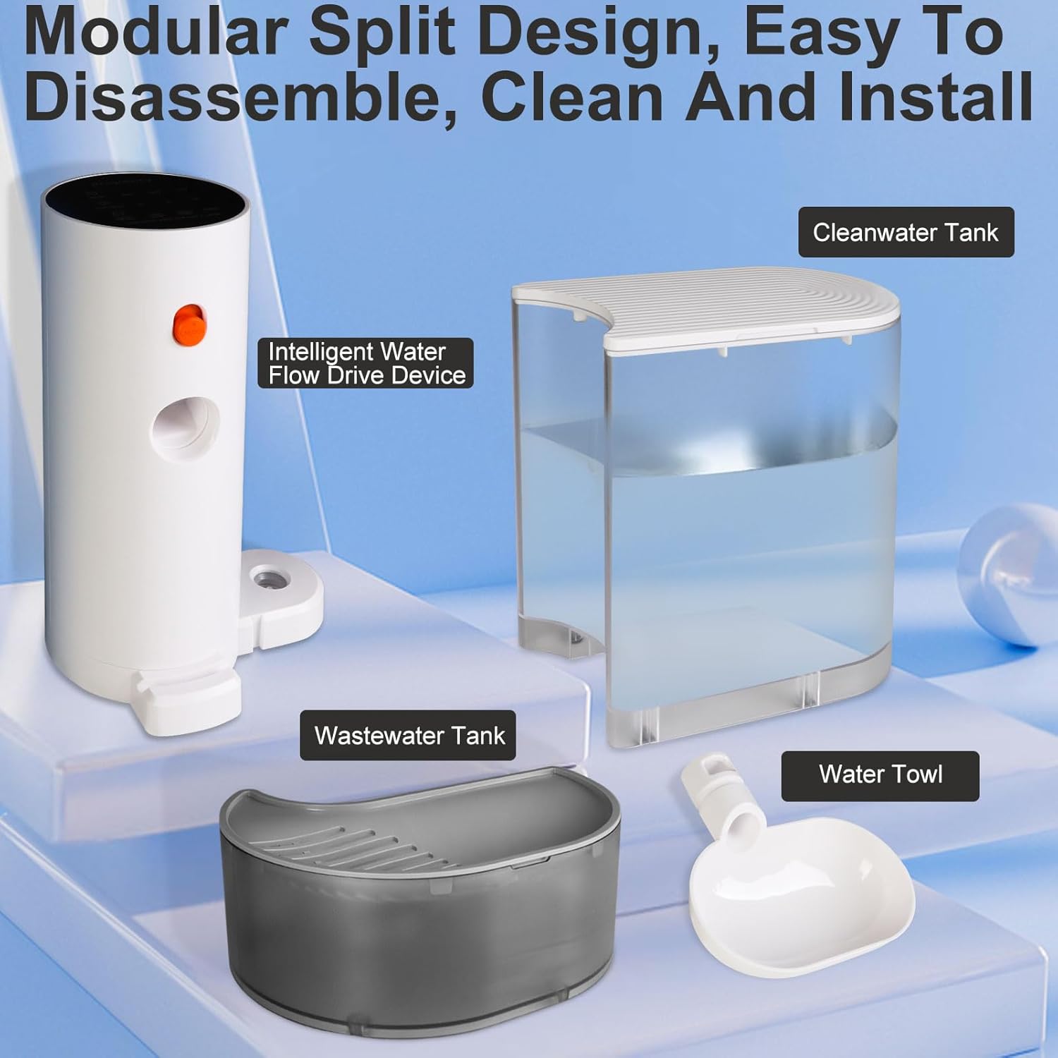 Smart Pet Water Fountain, Cat Water Fountain, 3L/100oz Large Capacity Wireless, Removable Ultra Silent Automatic Water Feeder Long Endurance Large Capacity Pet Water Dispense for Many Pets