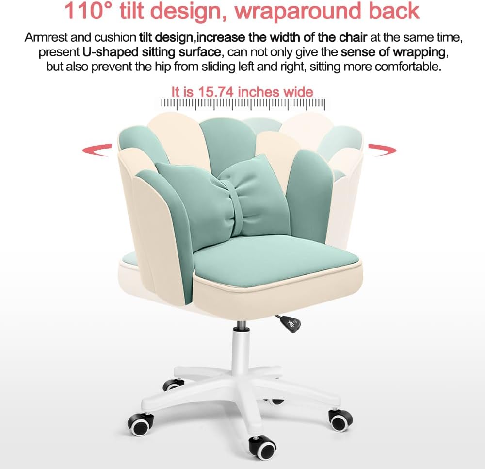 Office Chair Cute Petal Desk Chair, Modern Fabric Home Butterfly Chairs Height Adjustable Chair Makeup Chairs Computer Chairs