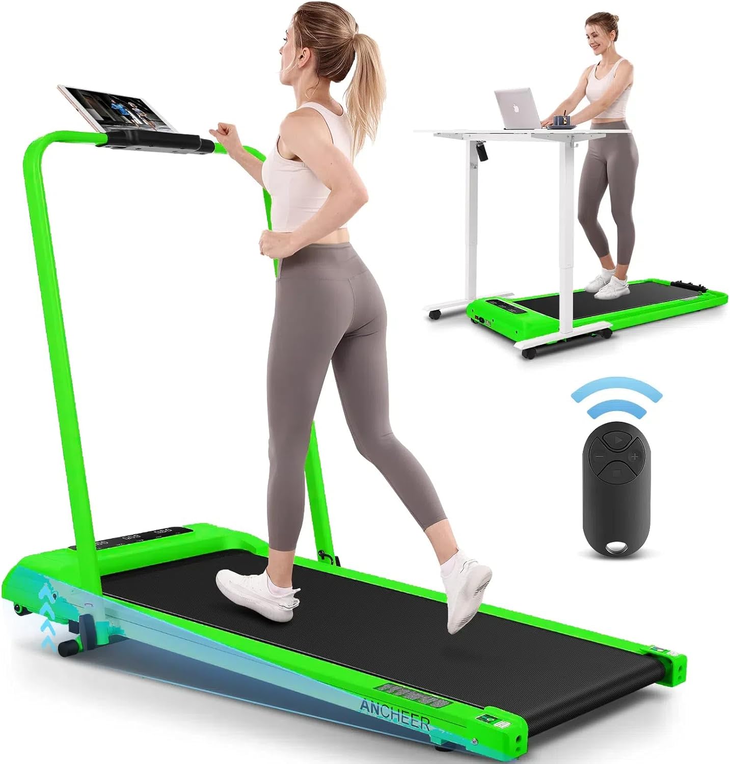 Foldable Treadmill with Incline-Walking Pad with Handle Bar-Portable Walking Pad Treadmill 300+ lb Capacity-Under Desk Treadmills, 4 in 1 Running Machine LED Display/Dual Control