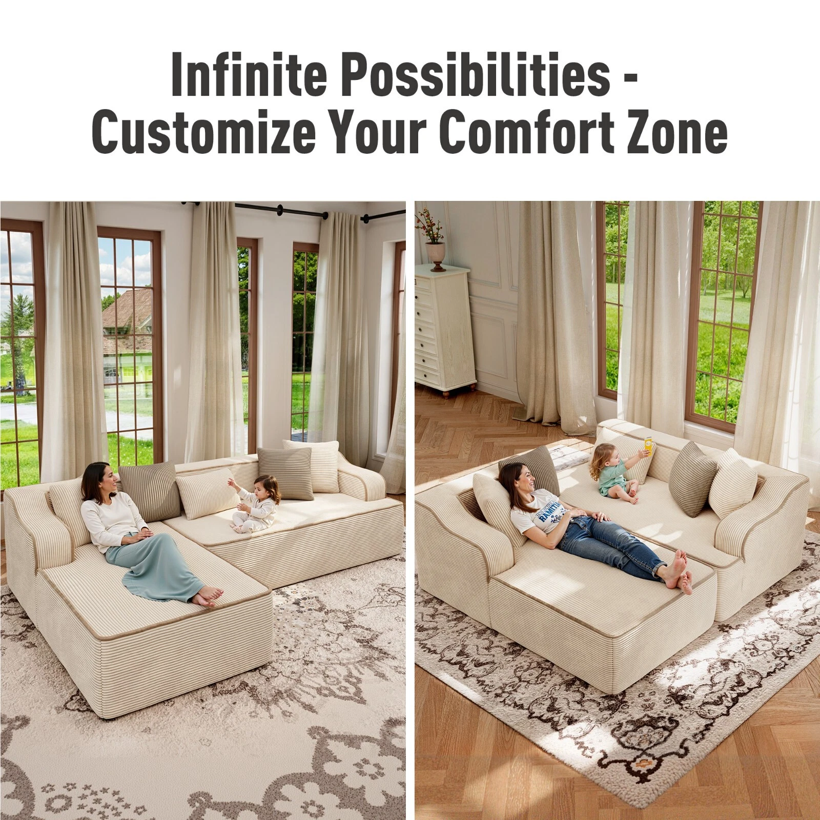 💥Free Shipping🧩 Corduroy L-Shaped Soft-Padded Sofa