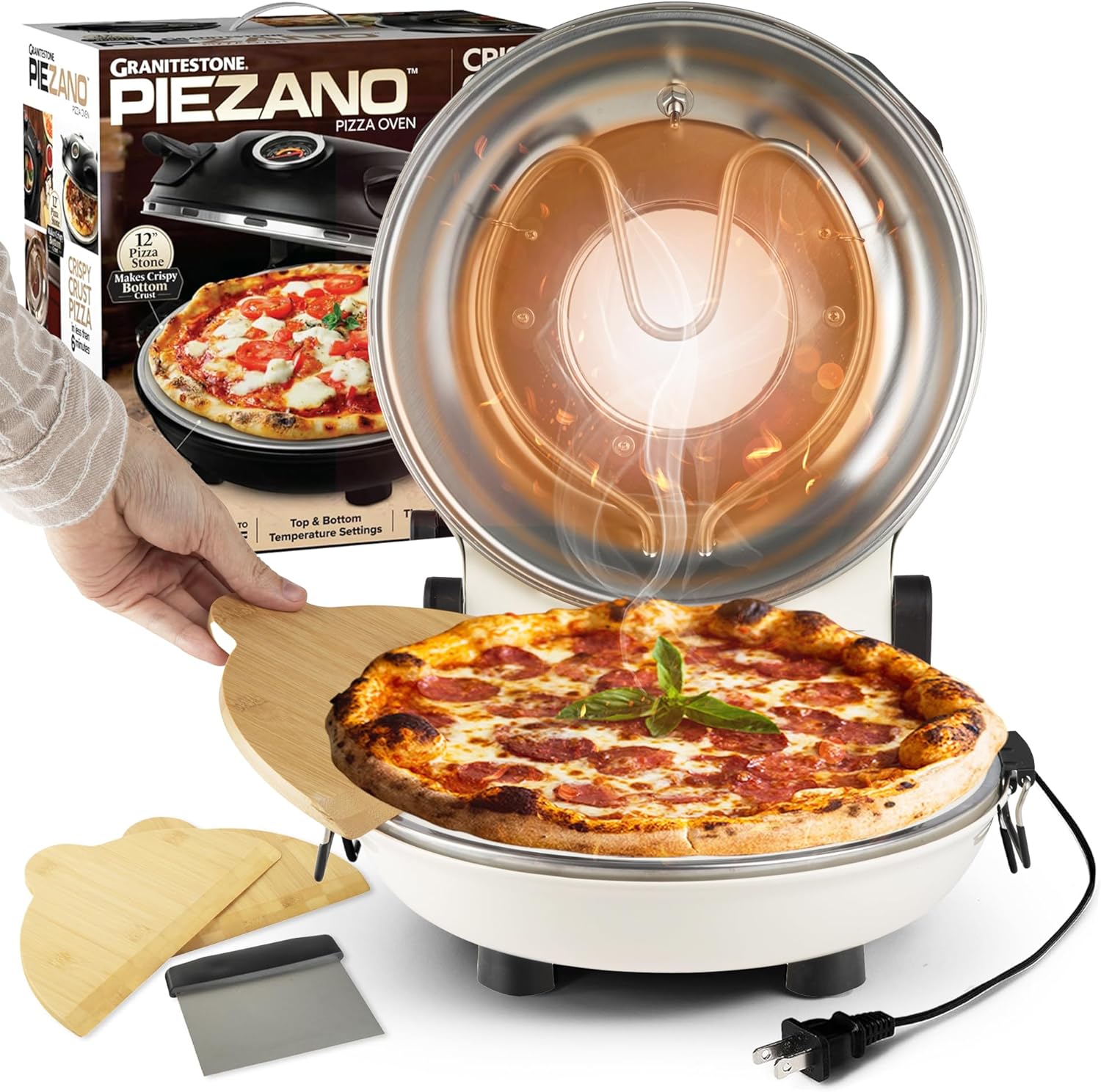Crispy Crust Pizza Oven – Electric Pizza Oven Indoor Portable, 12 Inch Indoor Pizza Oven Countertop, Pizza Maker Heats up to 800˚F for Stone Baked Pizza at Home