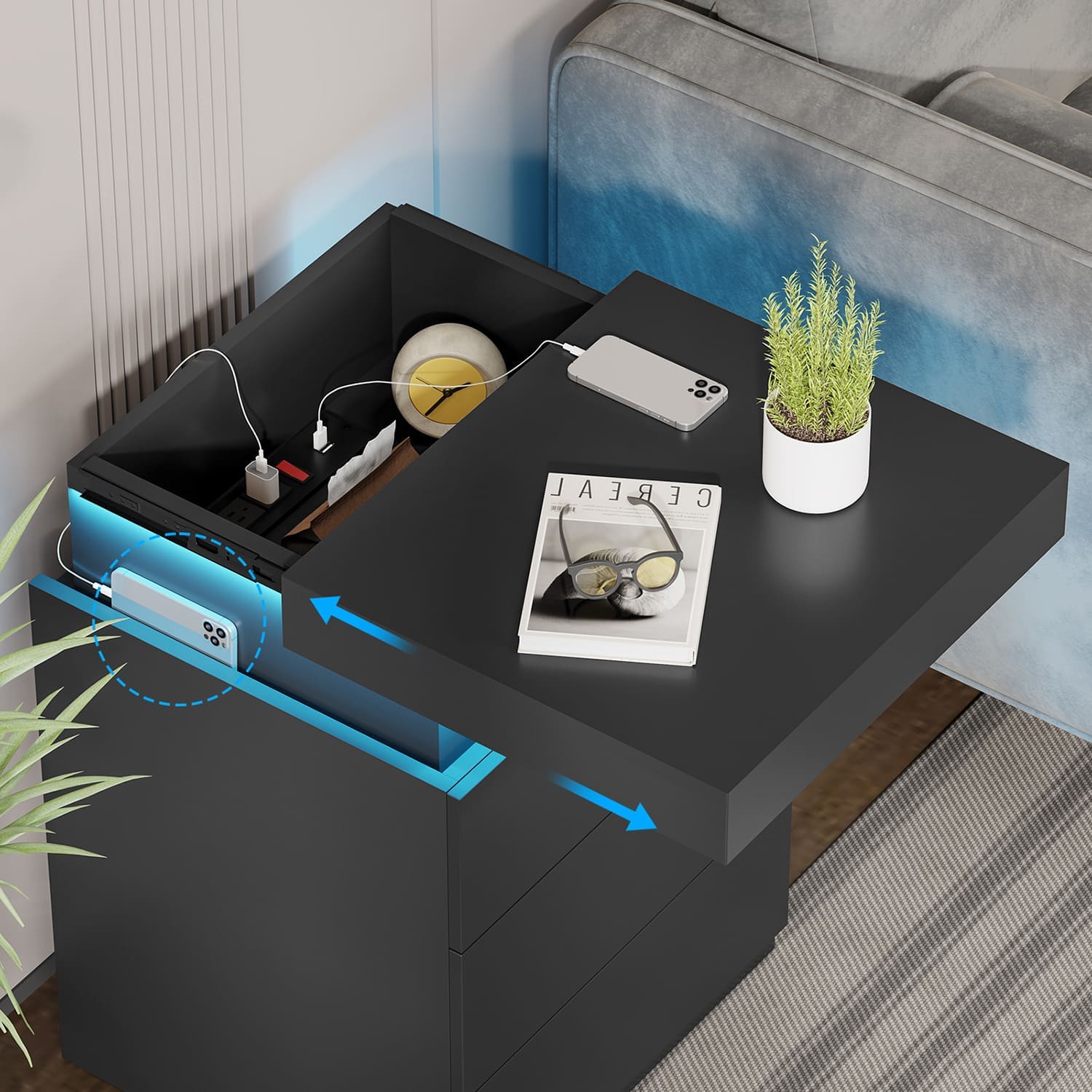 Nightstand with LED Lights Charging Station