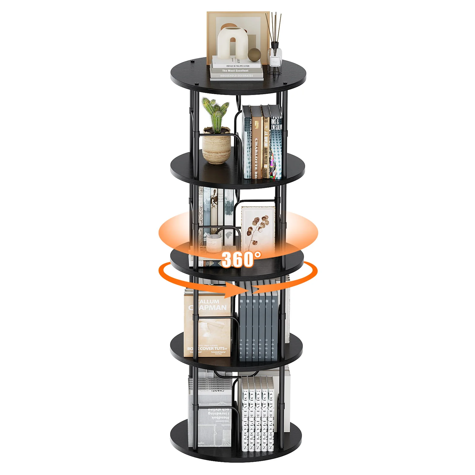3-5 Tier Rotating Bookshelf With 360° Spinning Display