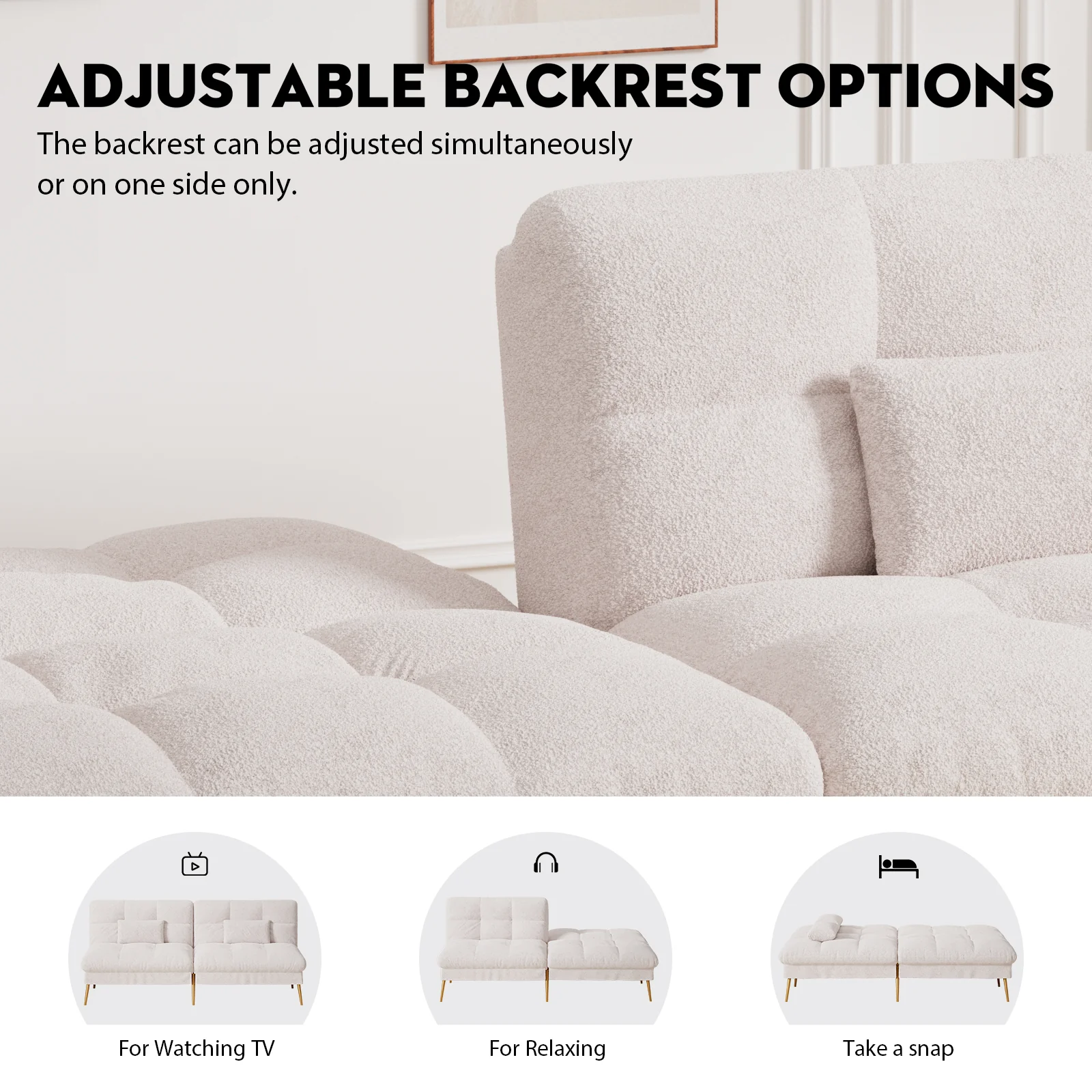 COMHOMA Convertible Ultra-comfortable Futon Sofa Bed with Adjustable Backrest B001