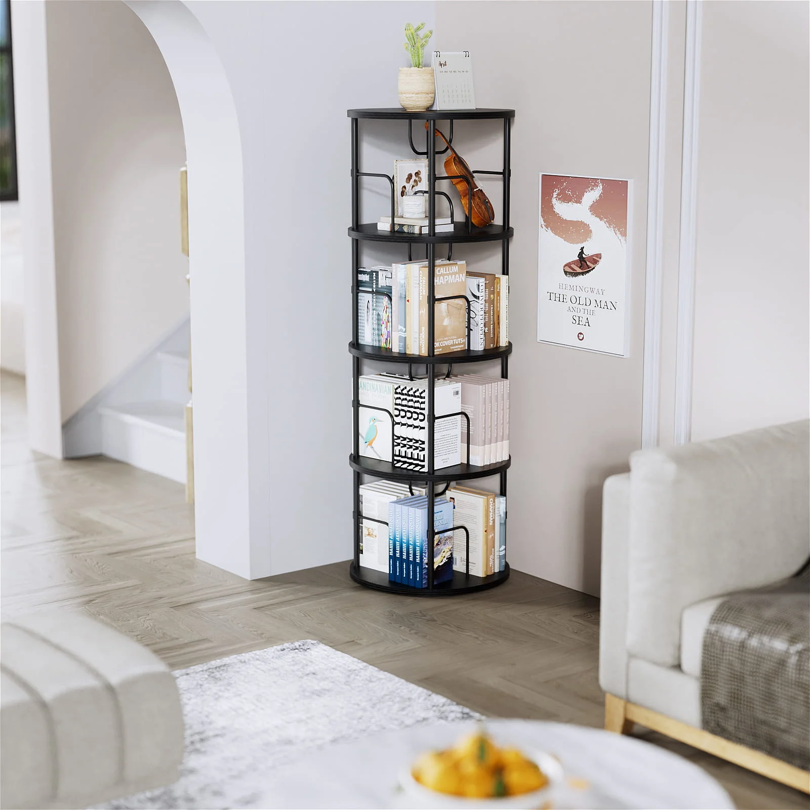 3-5 Tier Rotating Bookshelf With 360° Spinning Display