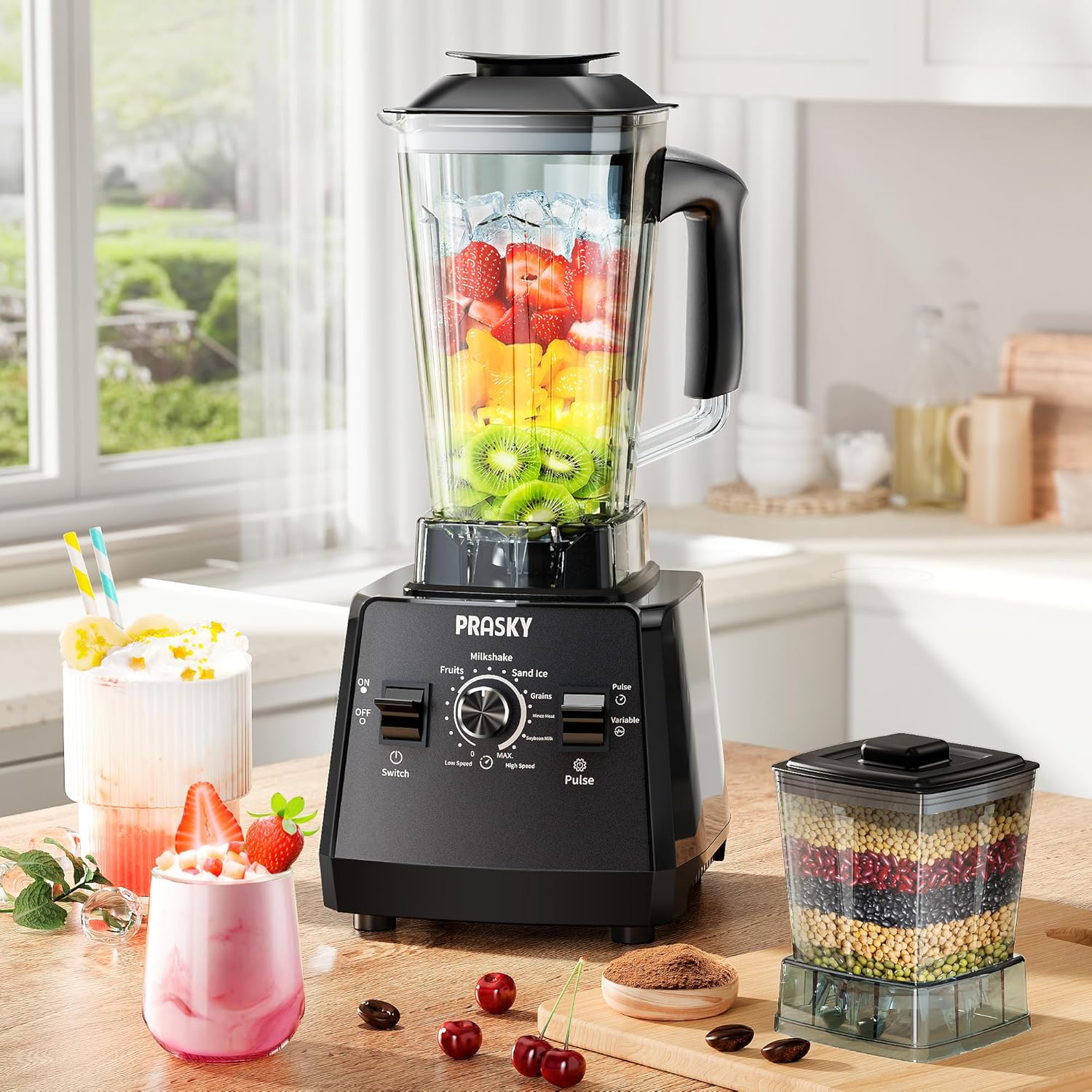 Professional Blender,Smoothies Blenders, Max.2400Watts/1000Watts Blender and Grinder Combo 25000RPM Powerful Kitchen 68oz BPA Free 2 Containers Countertop Blenders Ice Crushing, Juice