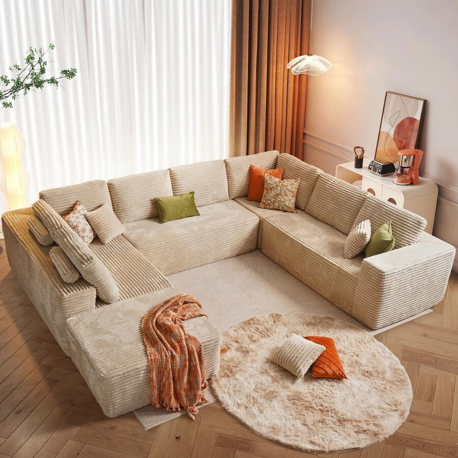 ☁️ [4-Pack Shipping] Living Room Cloud Sofa ☁️✨ Plush Corduroy, Supreme Comfort
