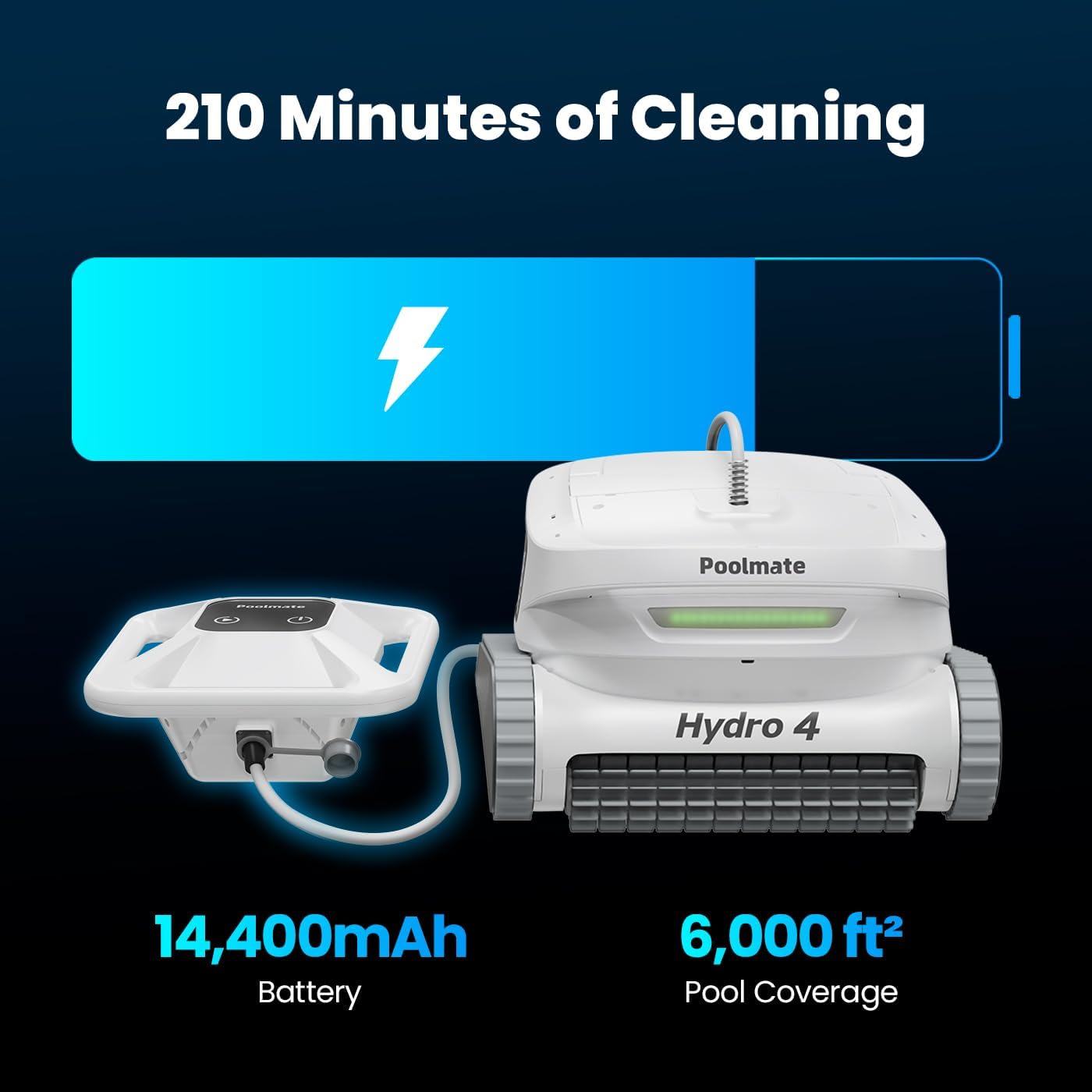 Poolmate Hydro 4 Pool Robot, Pool Vacuum for Inground and Aboveground Pools, Floor, Wall and Waterline Cleaning and Scrubbing, Smart WiFi and Blutooth App Control, 50' Cord,Top Load Filter Basket