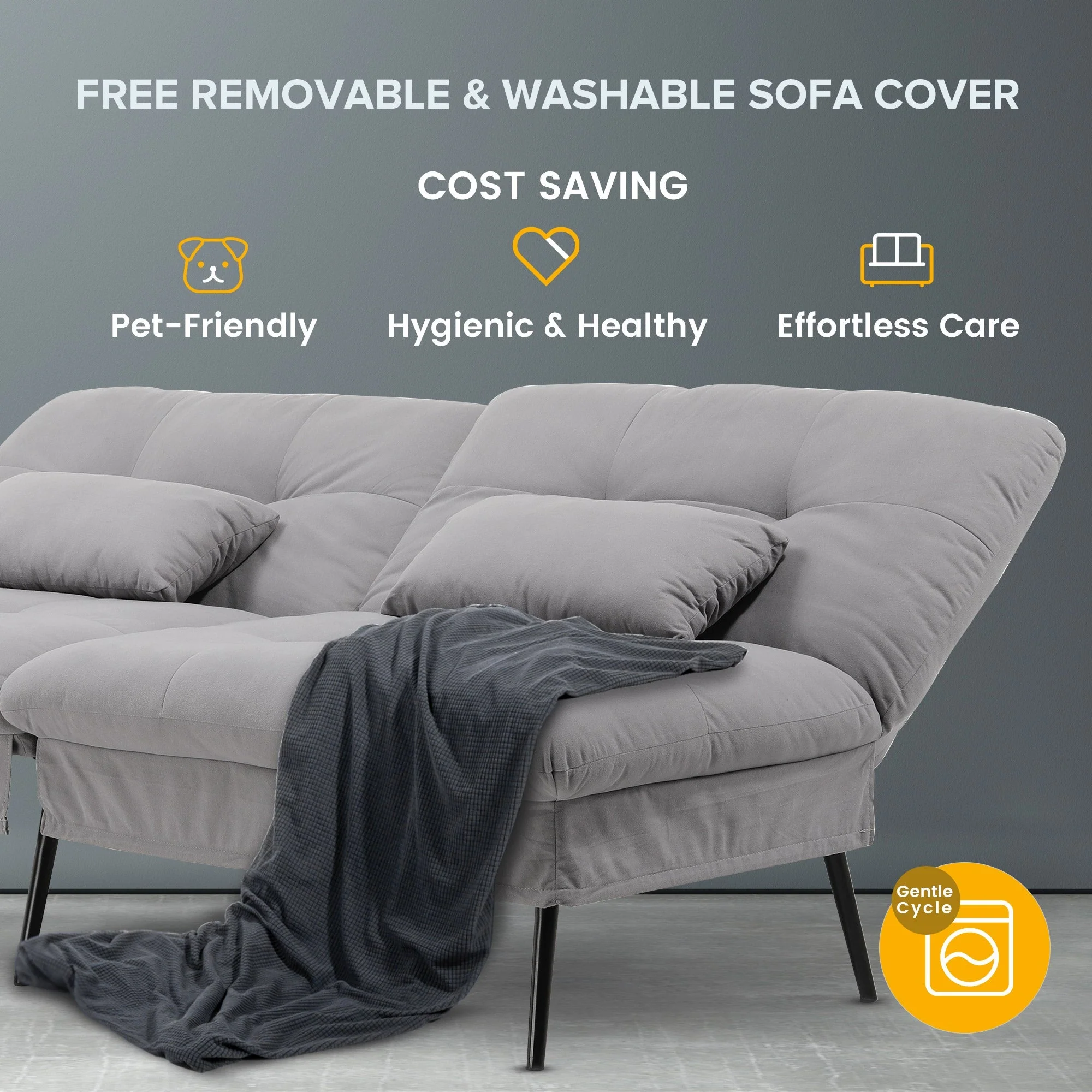 COMHOMA Convertible Ultra-comfortable Futon Sofa Bed with Adjustable Backrest B001