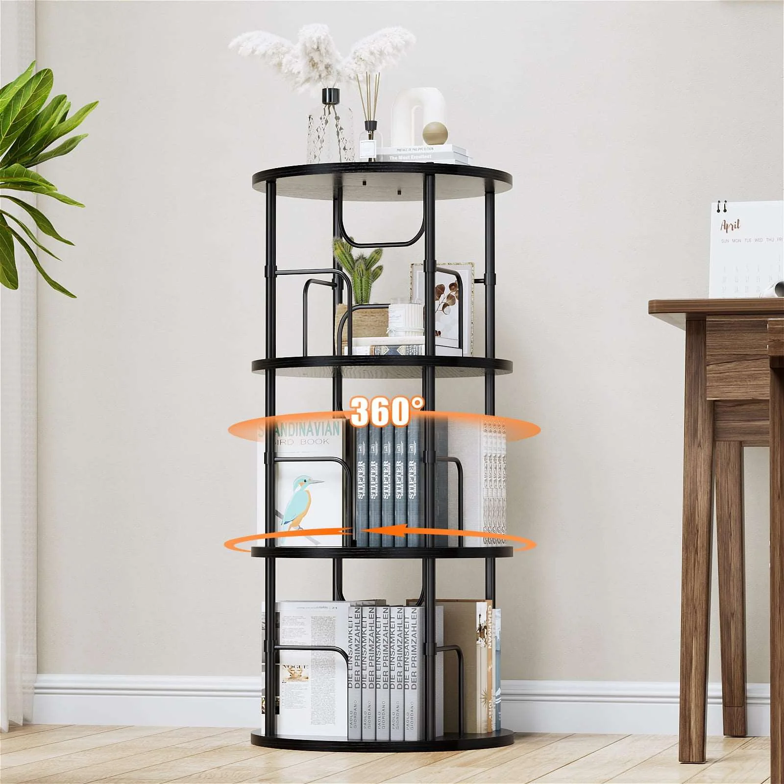 3-5 Tier Rotating Bookshelf With 360° Spinning Display