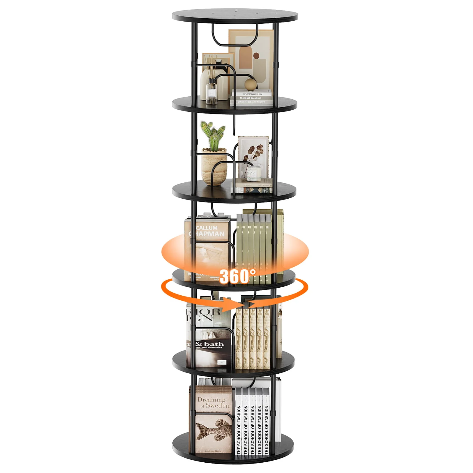 3-5 Tier Rotating Bookshelf With 360° Spinning Display