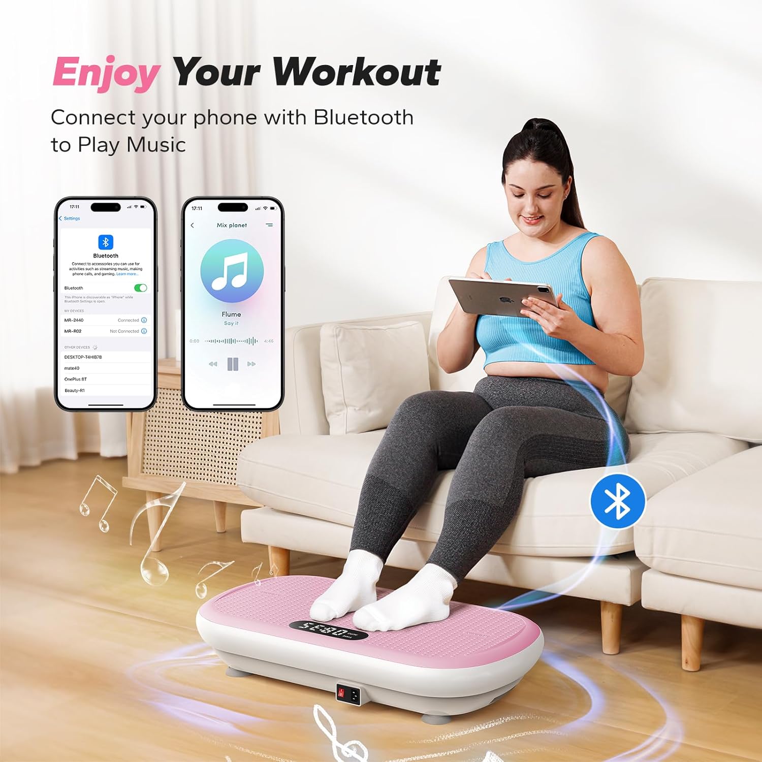 Vibration Plate Exercise Machine, Vibration Plate 440 Lbs Capacity, Bluetooth and Silicone Pedal, Stimulate Deep Fat, Vibration Plate for Lymphatic Drainage, Vibrating for Weight Loss