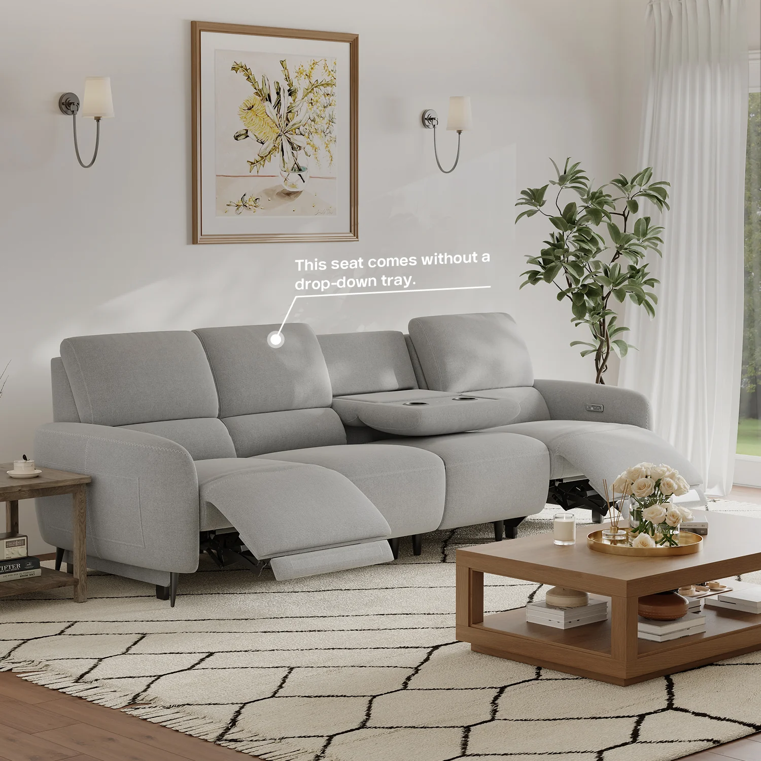 AeroStretch 3 Seater Power Zero Wall Recliner Sofa with Drop Down Table Tray