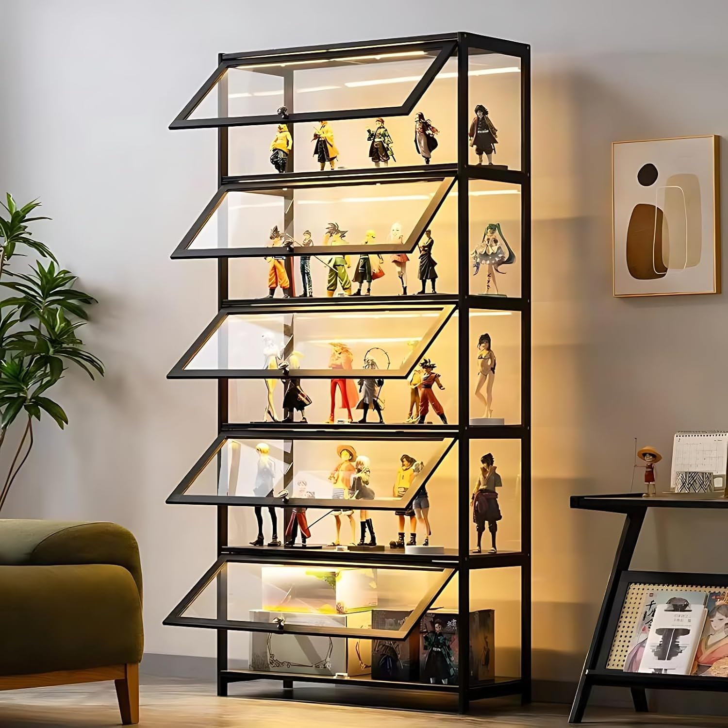 Flip-top display cabinet with lights