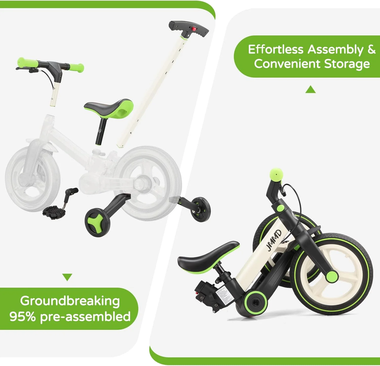 6-in-1 Toddler Bike & Stroller | Foldable Push Bike w/Training Wheels
