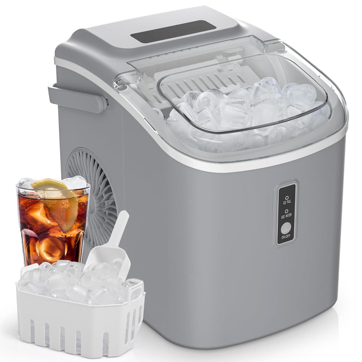 Countertop Ice Maker Machine with Handle, 26.5lbs Per Day, 9 Cubes in 6 Mins, Auto-Cleaning Portable Ice Maker with Basket and Scoop, for Home/Kitchen/Camping/RV