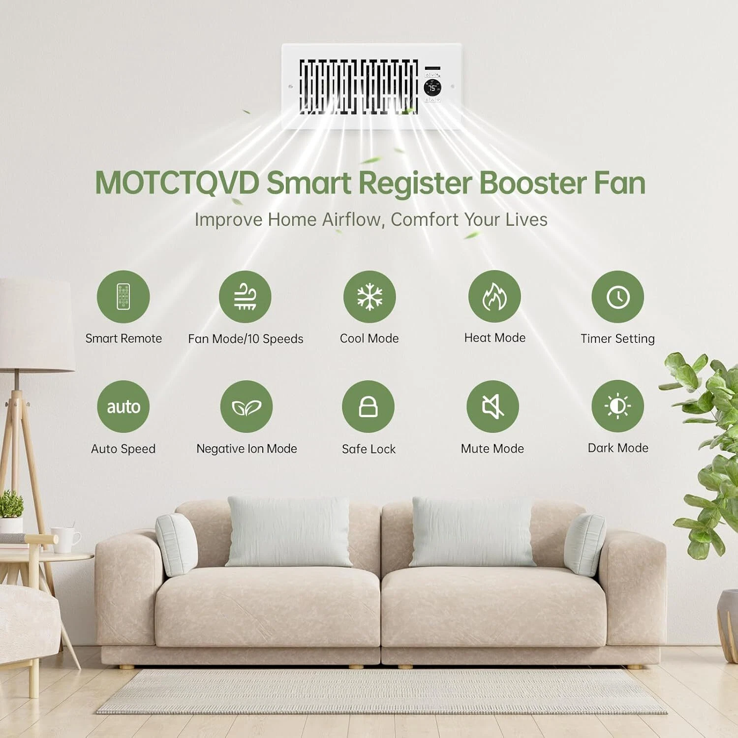 Quiet Register Booster Fan 4 x 10 w/Remote & Thermostat Control - White - NIB