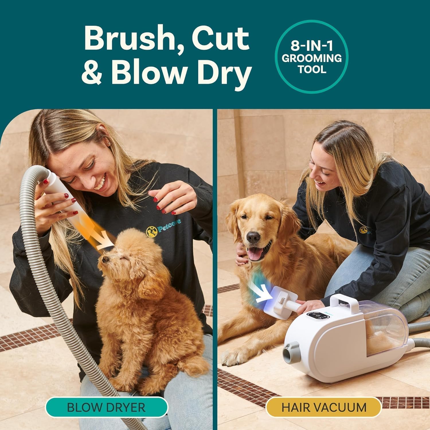 Dog Grooming Vacuum and Kit, Hair Dryer 8-in-1, 60db Low Noise Vacuum for Shedding and Grooming, Pet Grooming Vacuum for Dogs and Pet Hair