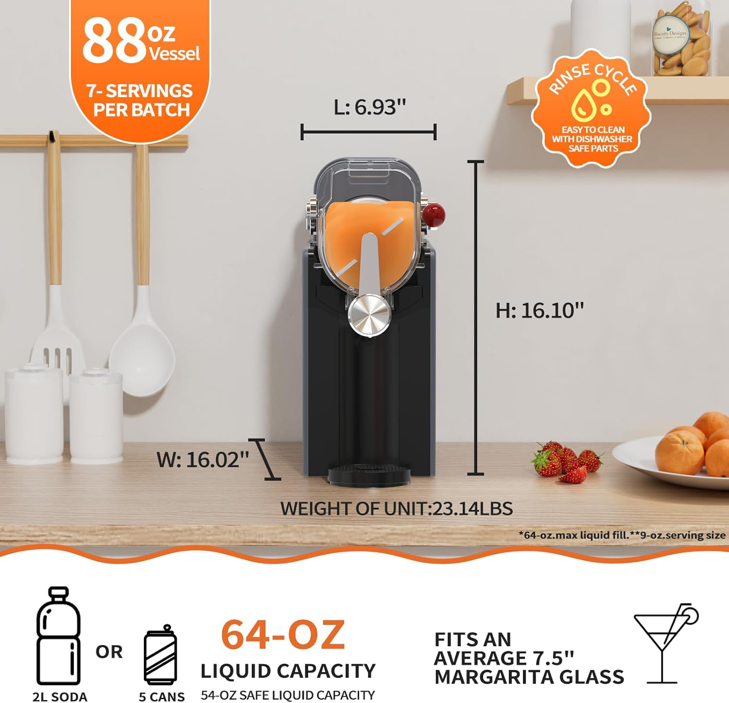 Slushie Machine for Home, Soft Serve Ice Cream Machine, 88oz Vessel Slushy Machine with 6 Preset Programs, Frozen Drink Maker for slush, Margaritas, Smoothie, Frappés, Milkshakes, and More