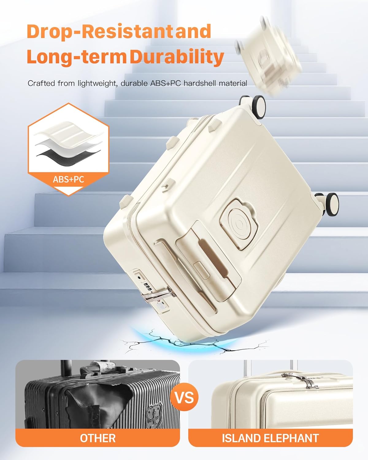 20 IN Carry On Luggage 22x14x9 Airline Approved - Front Pocket Hardside Travel Suitcase Unbreakable